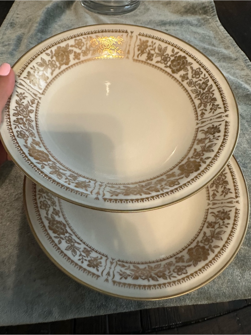 Mikasa Elegant Cream and Gold Floral Rim Soup Bowls - Set of 2